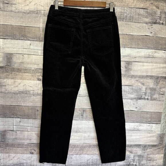 OAT NY Womens Black Corduroy High Rise Straight Leg Cropped Raw Hem Pant Size 27 - Picture 2 of 10